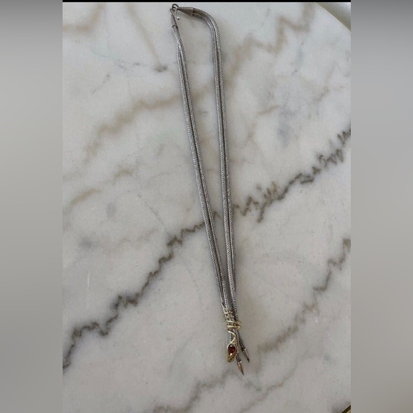 Handcrafted Bali Spiral Snake Necklace-Sterling Silver, Garnet & 22K Gold Accent - Picture 6 of 9